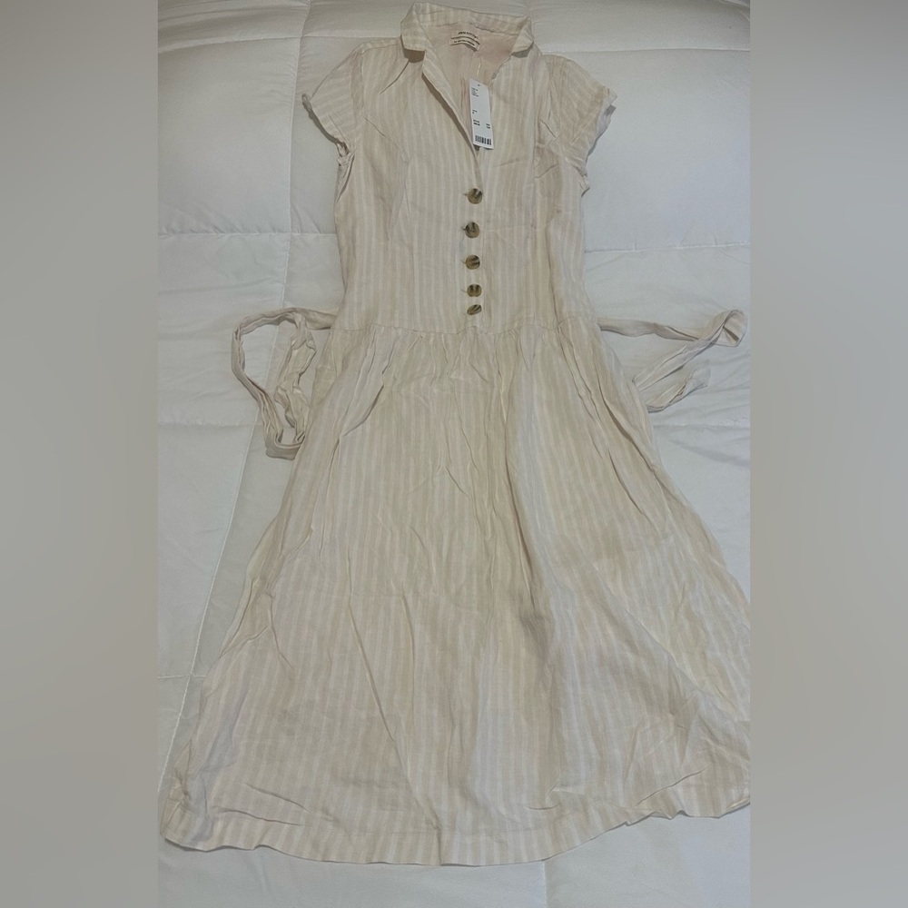 Urban Outfitters Beige Striped Button-Front Midi Dress